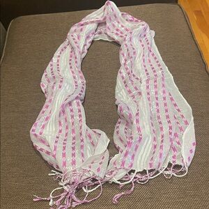 White and Pink Striped Lightweight Women's Scarf